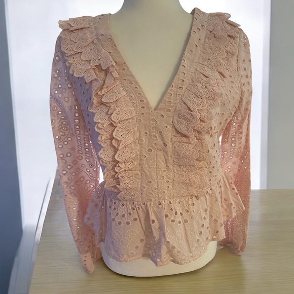 NWT*Express pink Eyelet peplum light pink blouse S - Picture 5 of 7